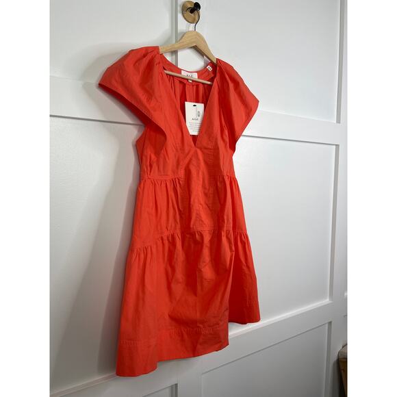 NWT A.L.C. Haley Cotton V Neck Short Sleeve Mini Dress in Spiced Coral Orange - Picture 3 of 8